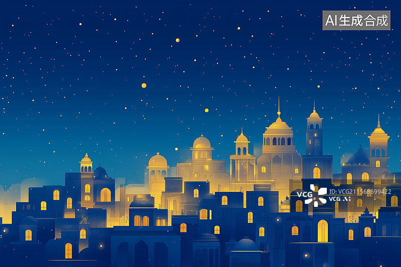 【AI数字艺术】夜晚的西域城市景观图片素材
