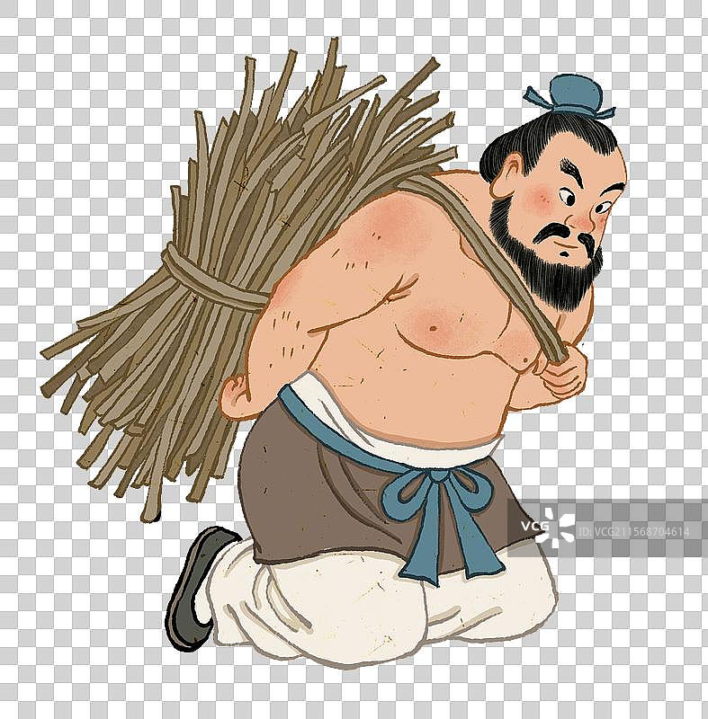 历史典故负荆请罪，古代廉颇背着荆条跪下向蔺相如请罪插画图片素材