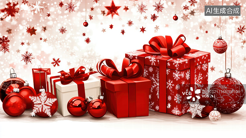 【AI数字艺术】圣诞礼物布置场景图片素材