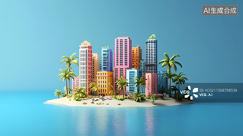 【AI数字艺术】梦幻岛屿建筑插画图片素材