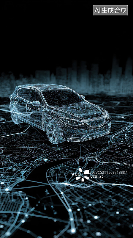 【AI数字艺术】数字线框汽车模型图片素材