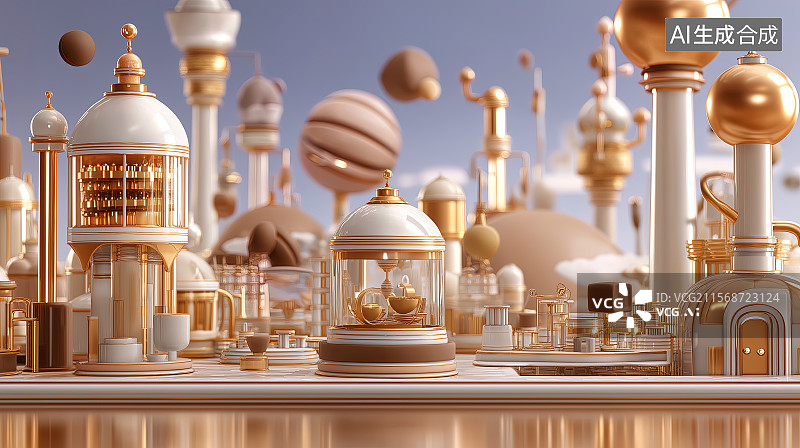 【AI数字艺术】未来城市空中楼阁图片素材