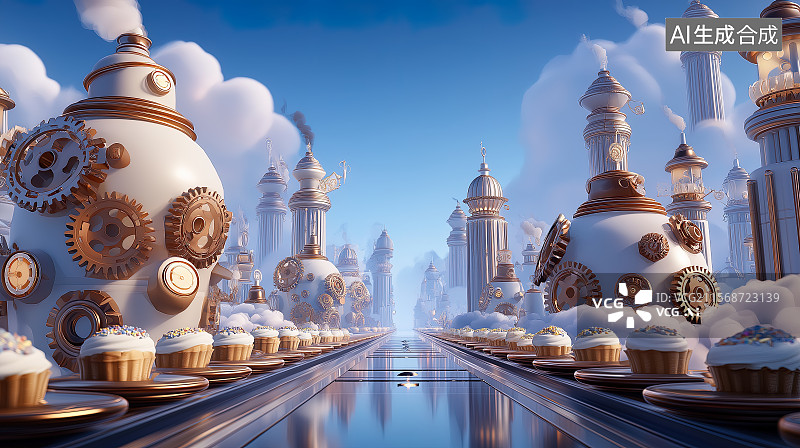 【AI数字艺术】未来城市空中楼阁图片素材