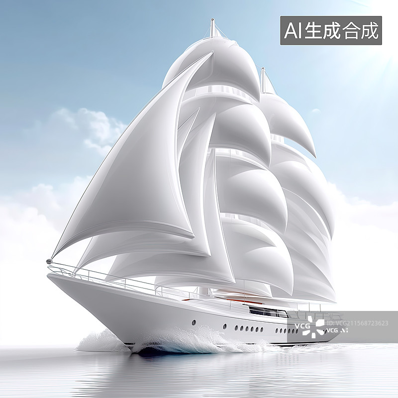 【AI数字艺术】平静海面的帆船剪影图片素材