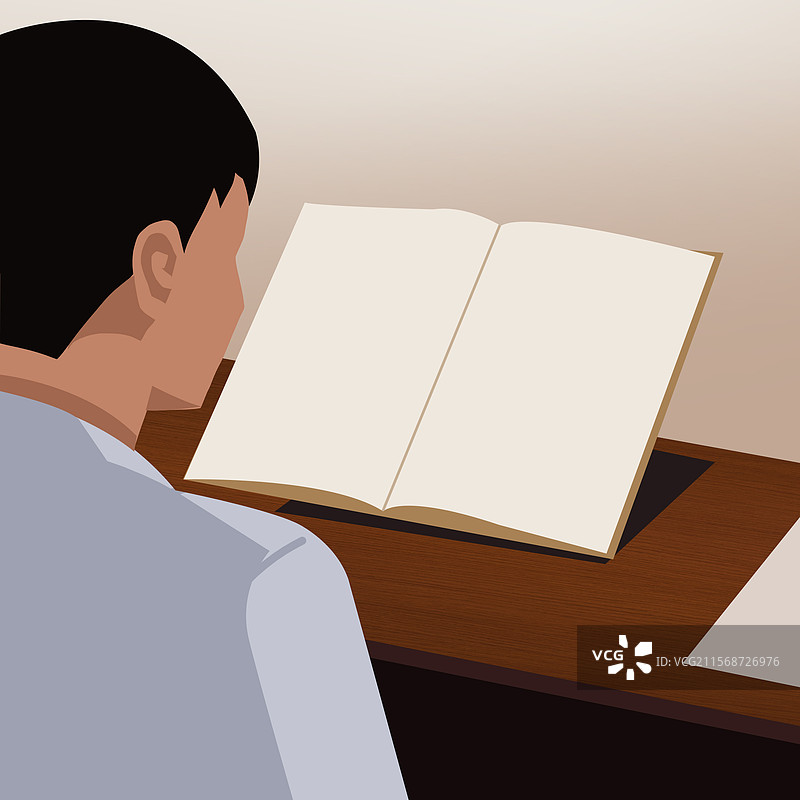 刻苦认真学习进步晚上夜晚夜读读书看书背影木桌子卡通人物插画图片素材