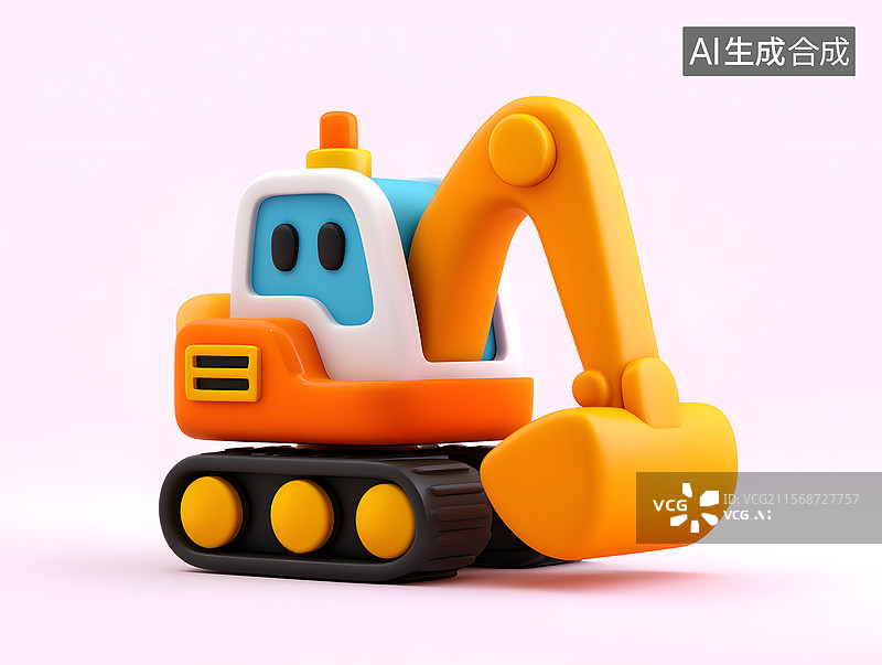 【AI数字艺术】劳动节的挖掘机3D卡通插图图片素材