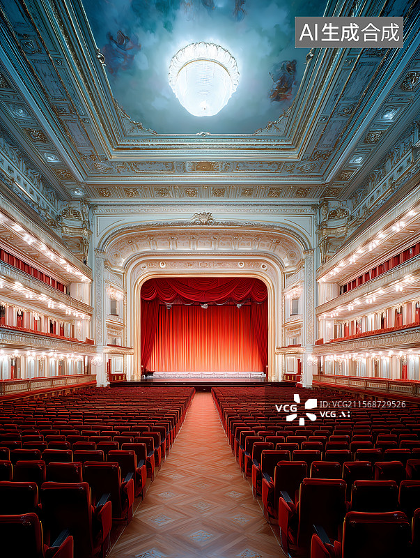 【AI数字艺术】豪华歌剧院的主舞台和幕布图片素材