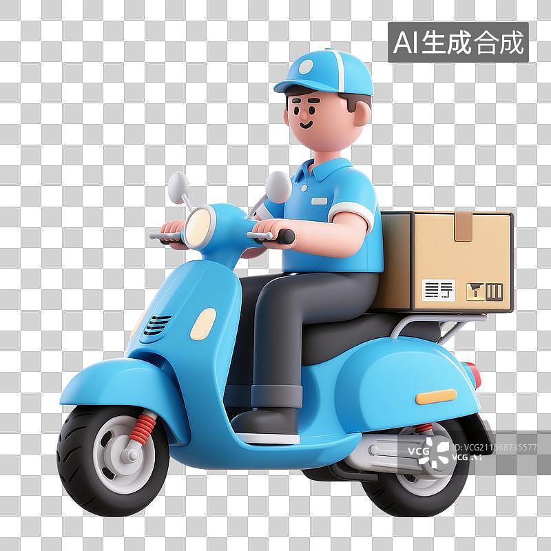 【AI数字艺术】3D卡通快递小哥骑电动车扁平化图标图片素材