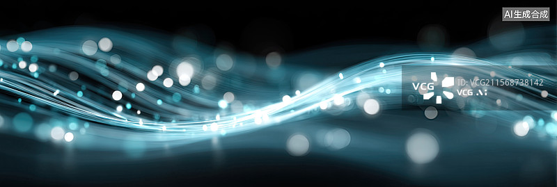 【AI数字艺术】黑底蓝色数字波纹抽象未来派6G网络发光曲线数据流连接性高科技能量可视化海报图片素材