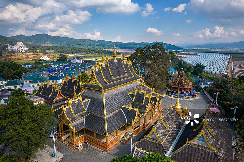云南省西双版纳州勐海县景岱佛寺航拍图片素材