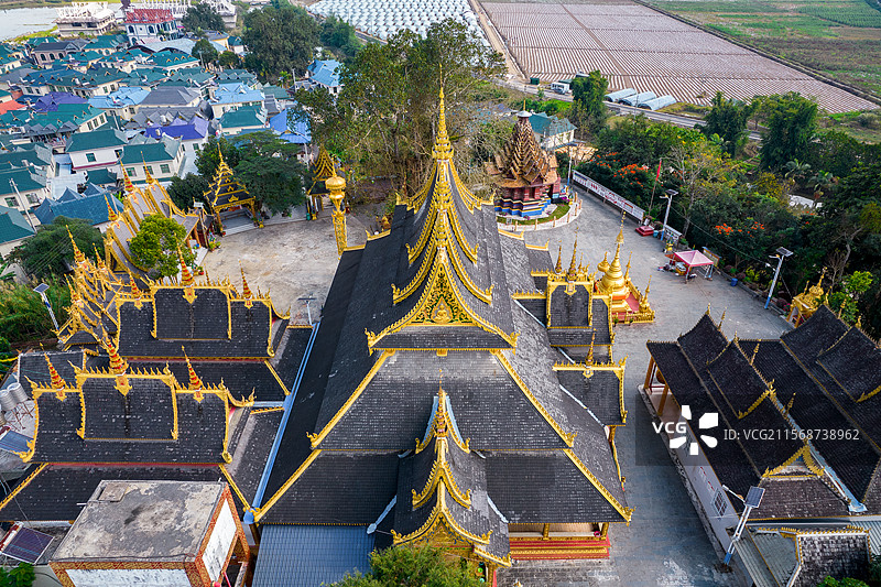 云南省西双版纳州勐海县景岱佛寺航拍图片素材