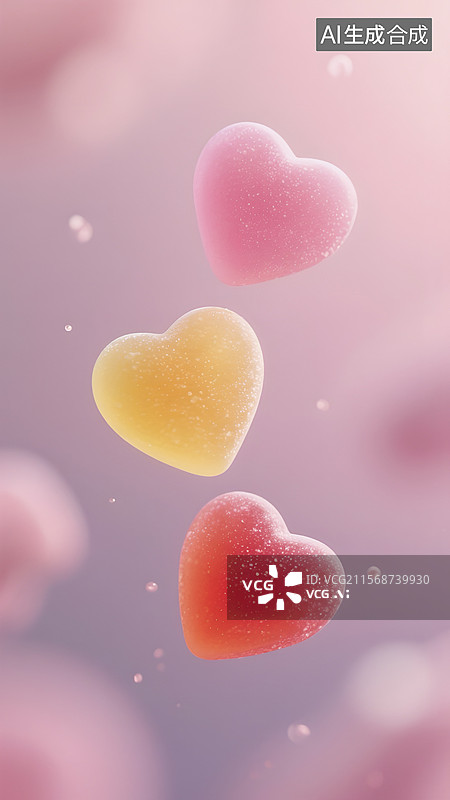 【AI数字艺术】漂浮的爱心糖果插画图片素材