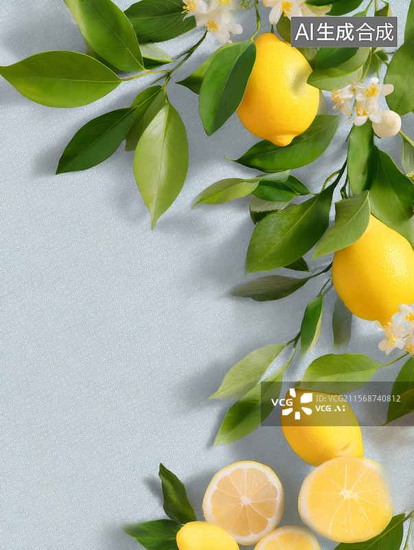 【AI数字艺术】清新柠檬插画图片素材