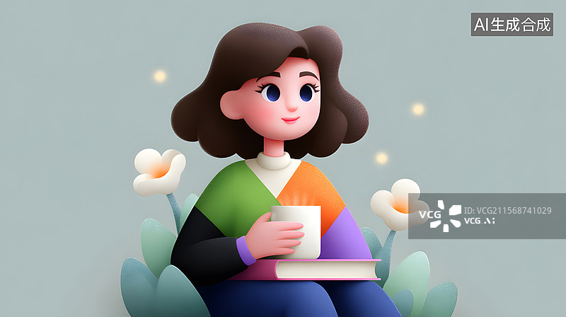 【AI数字艺术】卡通人物惬意休息的场景插图图片素材