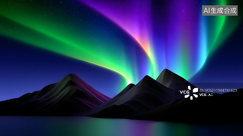 【AI数字艺术】夜晚的户外极光风景插图图片素材