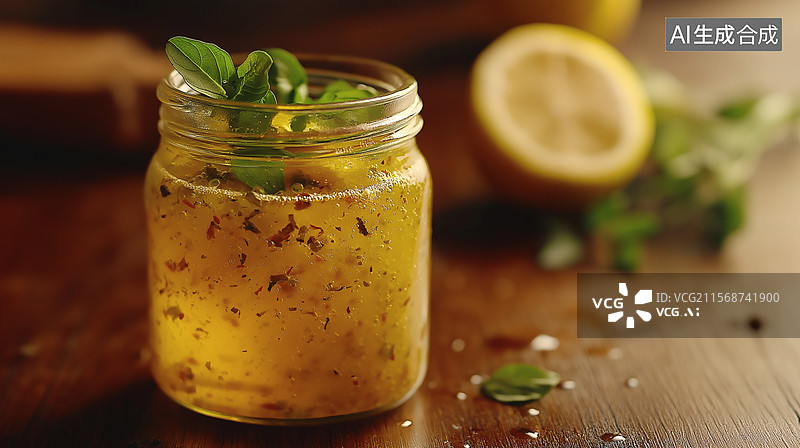 【AI数字艺术】金黄柠檬百里香饮品图片素材