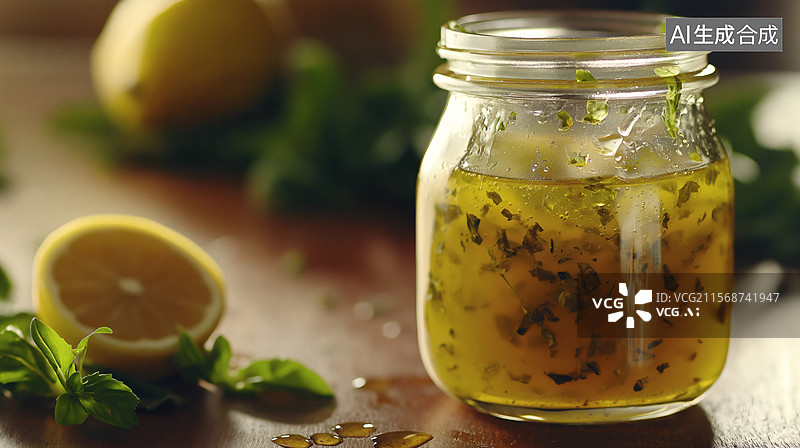【AI数字艺术】金黄柠檬百里香饮品图片素材