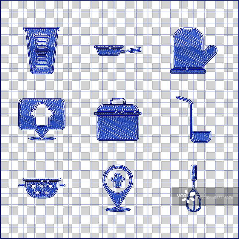 厨房里的厨师帽和炊具锅具图片素材