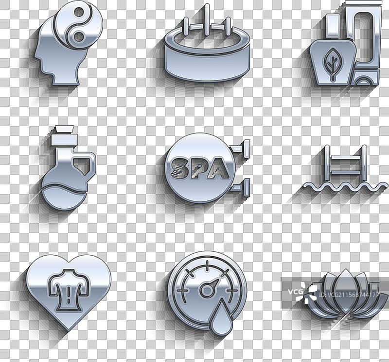 水疗沙龙桑拿温度计与莲花图片素材