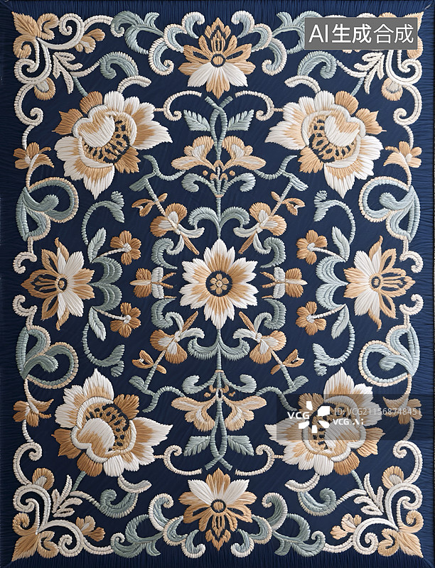 【AI数字艺术】中式刺绣风格的茶巾图案设计图片素材