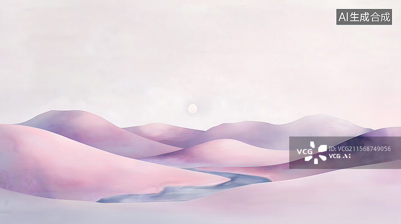 【AI数字艺术】粉黛山丘月映静谧之境图片素材