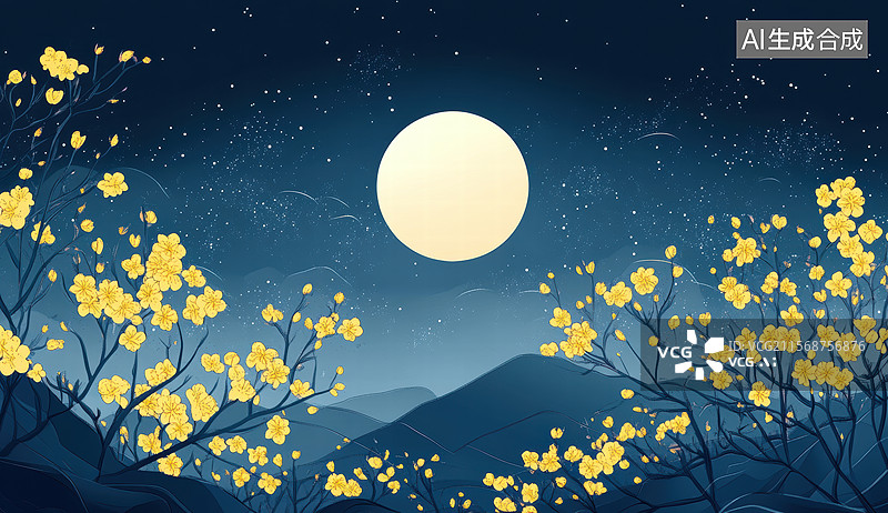 【AI数字艺术】秋夜赏月图图片素材