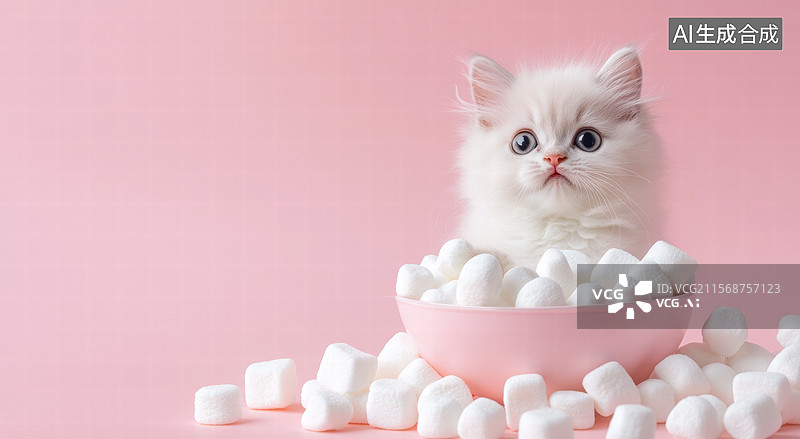 【AI数字艺术】粉色猫咪与棉花糖图片素材
