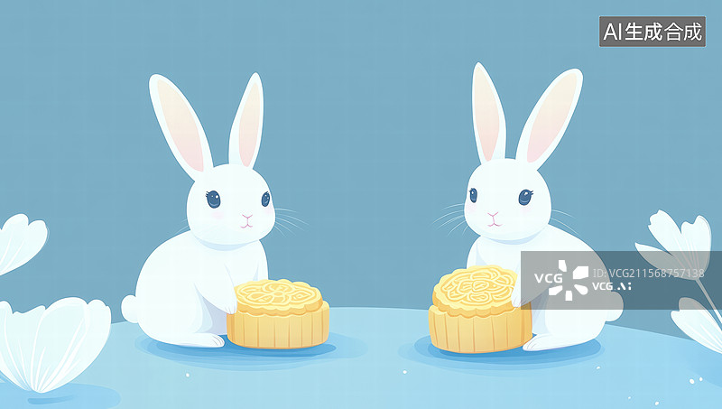 【AI数字艺术】雪地里的两只兔子图片素材