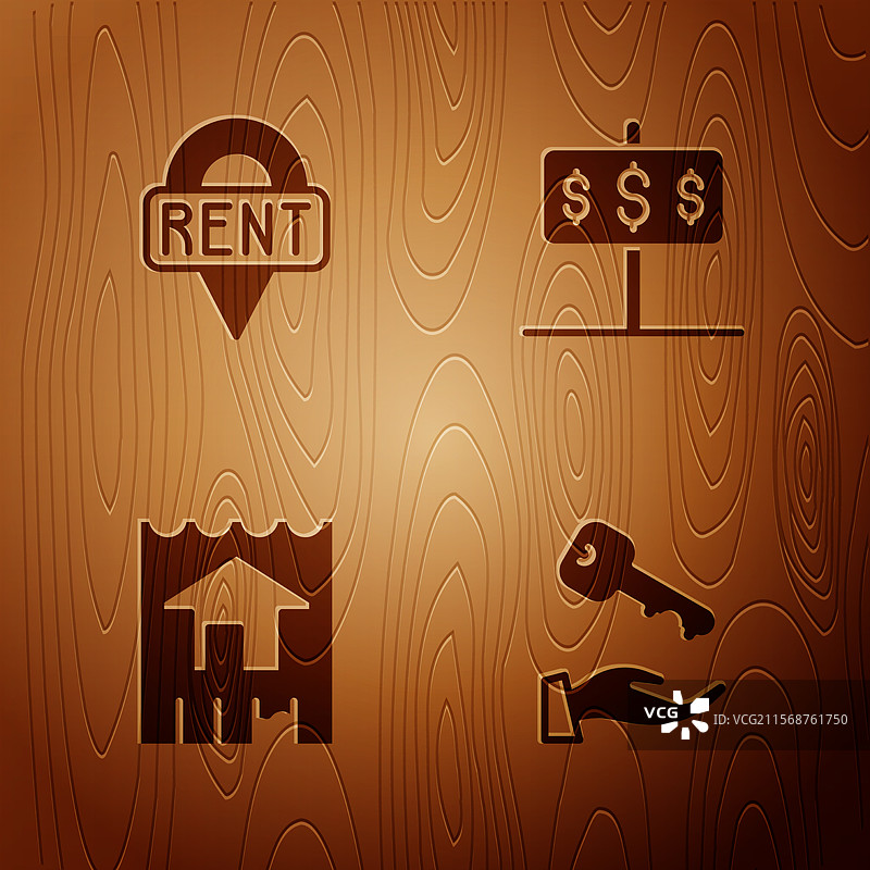 在木头上放置房屋钥匙的位置和美元。图片素材