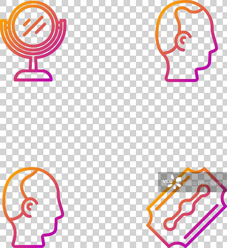 剃须刀片、秃头、手镜和图片素材