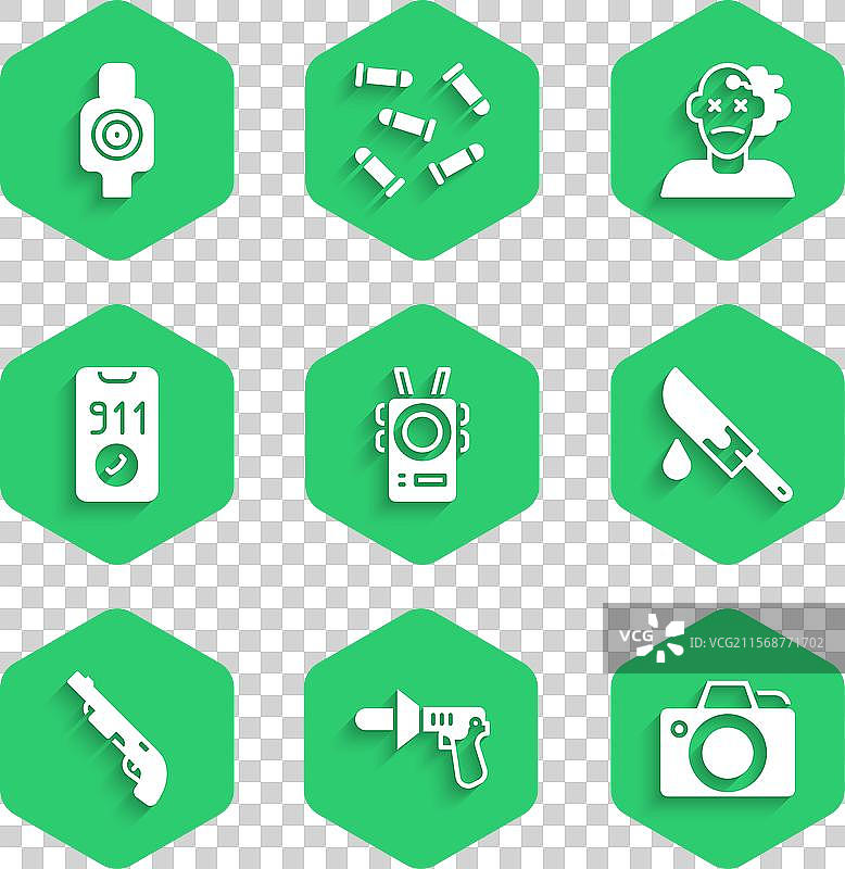 警察执法记录仪、扩音器、血迹照片图片素材