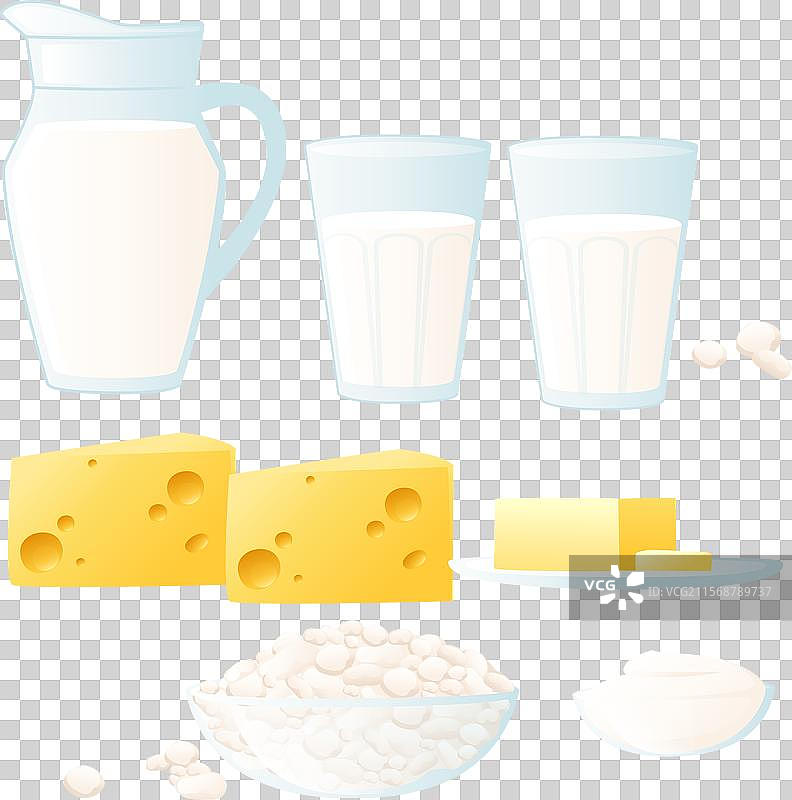 一组乳制品：奶酪、牛奶和干酪图片素材