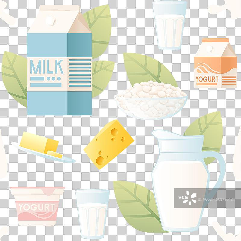 奶制品的无缝图案，包括奶酪和牛奶图片素材