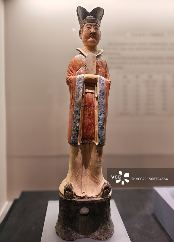 彩绘文官俑（唐代），昭陵博物馆藏，上海闵行博物馆“贞观鉴——大唐历史文化主题展”图片素材