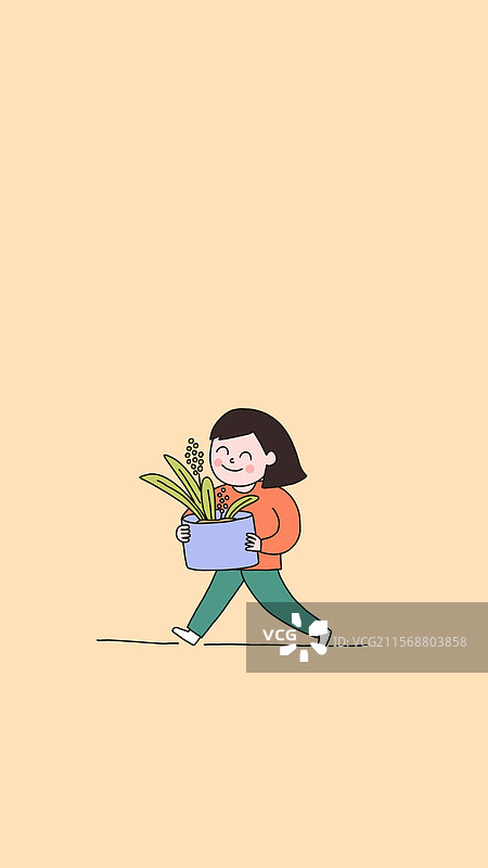 抱着绿植的女孩图片素材
