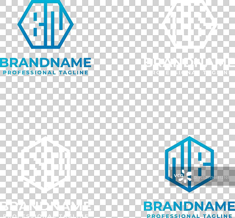 适合的字母bn和nb六边形标志集图片素材