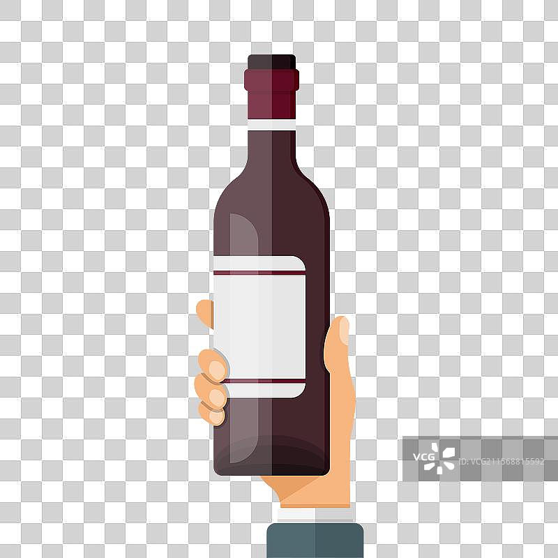 手握酒瓶的扁平风格图标图片素材