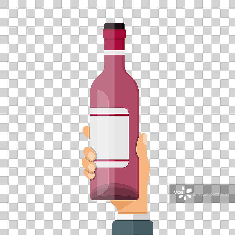 手握酒瓶的扁平风格图标图片素材