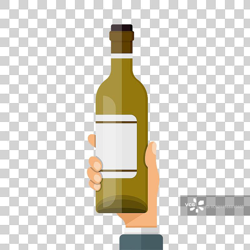 手握酒瓶的扁平风格图标图片素材