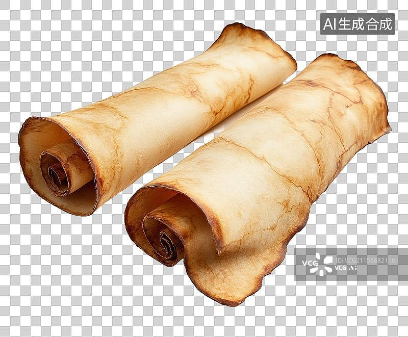 【AI数字艺术】两卷古老的羊皮纸卷轴图片素材