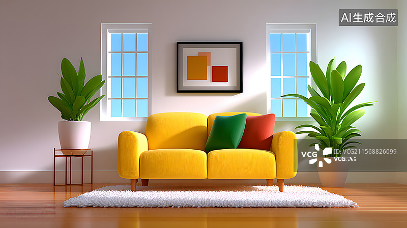 【AI数字艺术】室内设计的客厅场景插图图片素材
