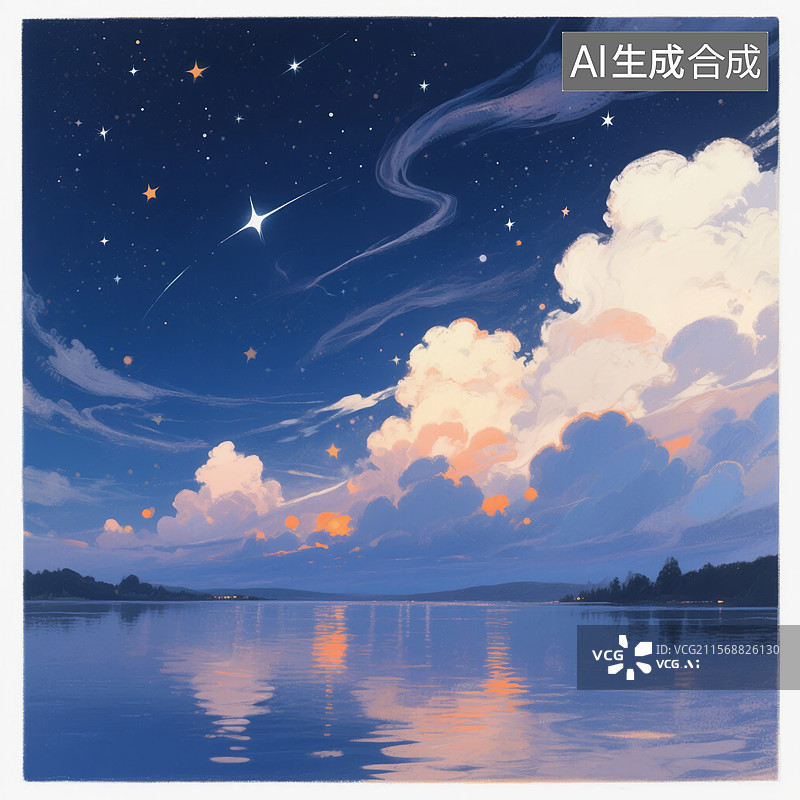 【AI数字艺术】星空下的湖面图片素材