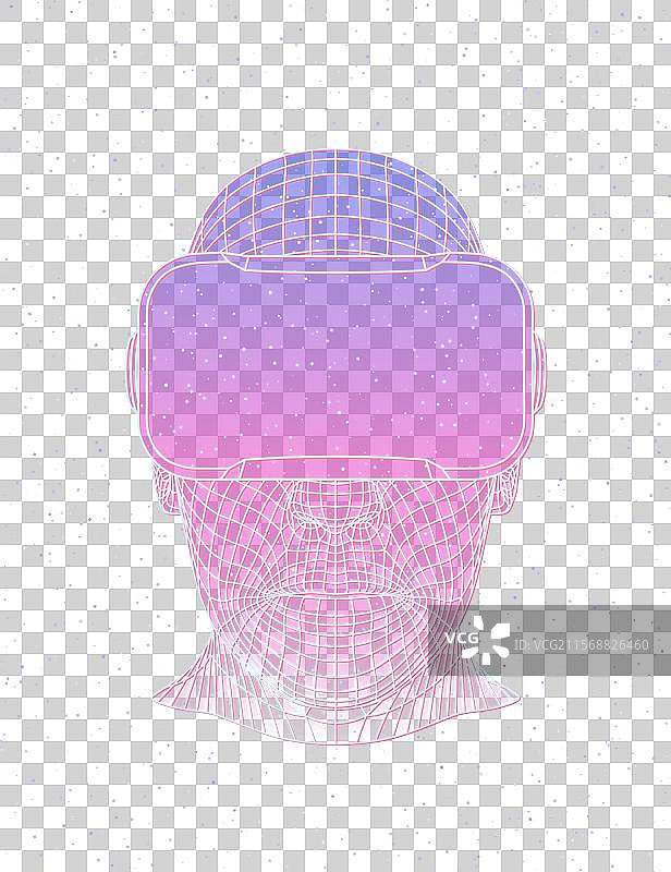 带有虚拟现实头盔的线框头部图片素材