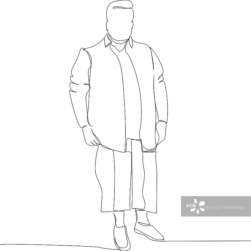 夏季服装的超重男性线条画图片素材