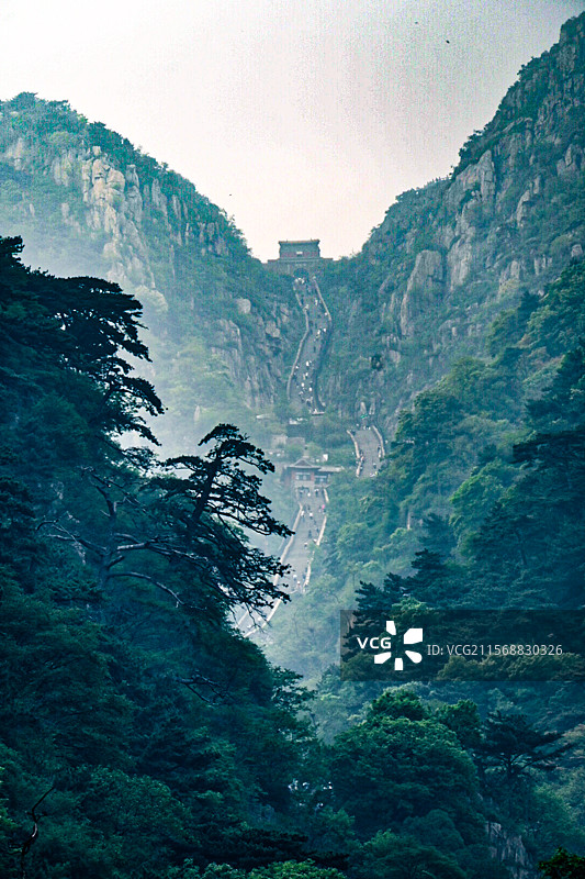 泰山中天门远眺南天门图片素材