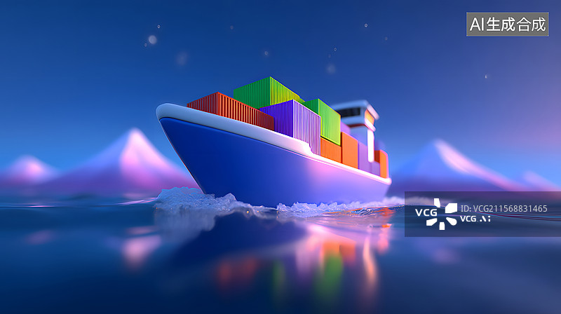 【AI数字艺术】在大海上远航的货轮插图图片素材
