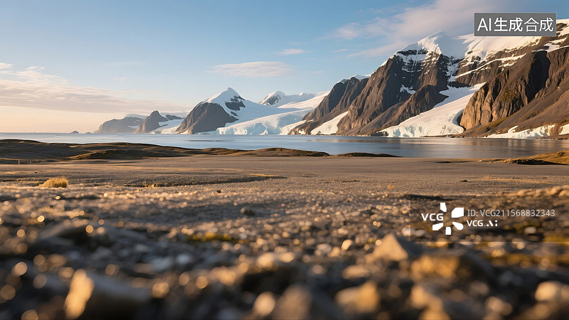 【AI数字艺术】雪山冰川沙滩的冰雪海岸风光图片素材