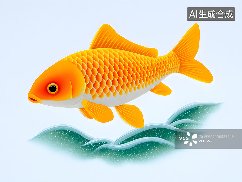 【AI数字艺术】金鱼跃出水面的3D插画图片素材