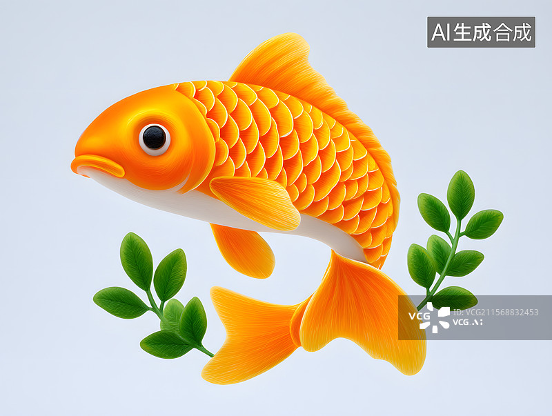 【AI数字艺术】金鱼跃出水面的3D插画图片素材