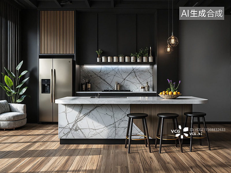 【AI数字艺术】现代厨房设计图片素材